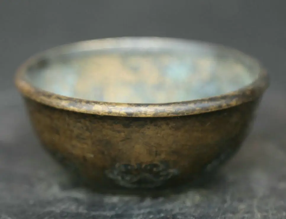 

2.4" Old Collect Chinese Buddhism Fengshui Bronze Xuande Wealth Cup Bowl