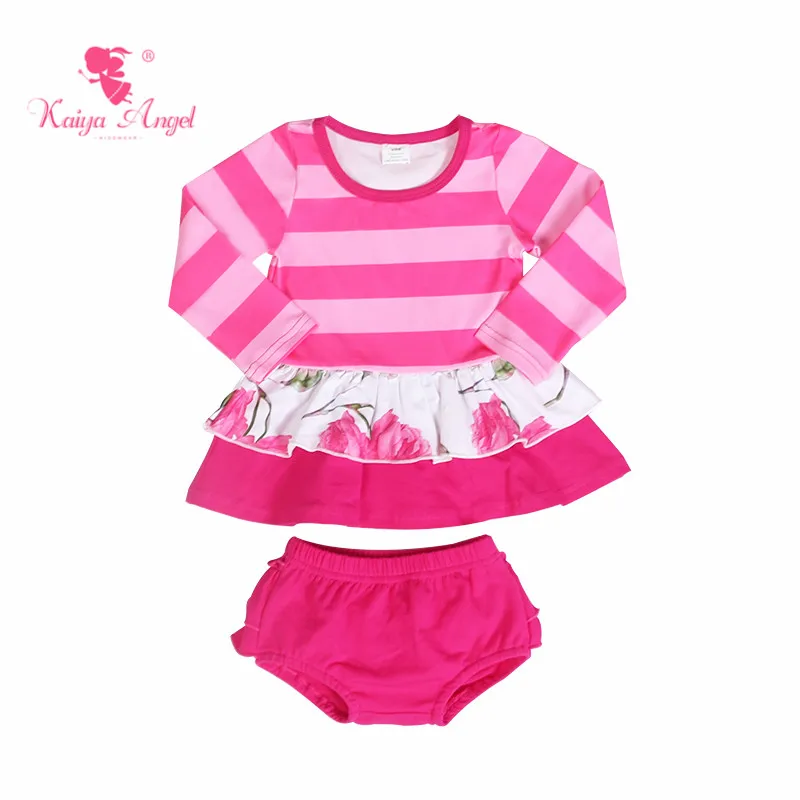 Kaiya Angel New Design Kids Underwear Tutu Bloomers Wholesale Two Pieces Outfit Long Sleeve Rose