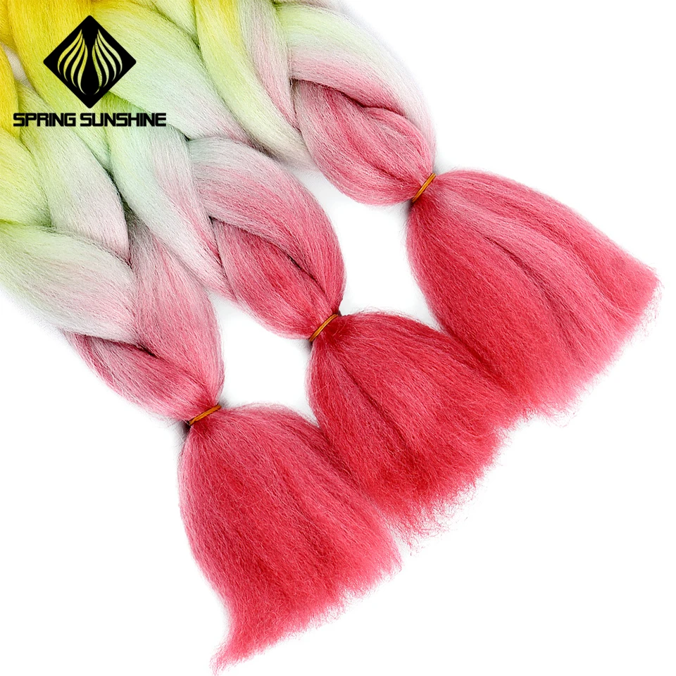 Spring sunshine Jumbo Braid Hair Kanekalon Hair Ombre Crochet Braiding Synthetic Hair Extension For Braids Blue Pink 24 inch -
