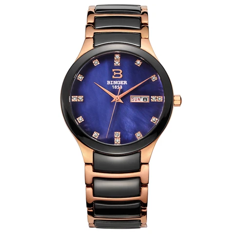 Швейцарские Керамические Мужские часы Бингер, модные кварцевые часы, стразы, часы для влюбленных, 100 м, водонепроницаемые B-8007-5 - Цвет: Item 3
