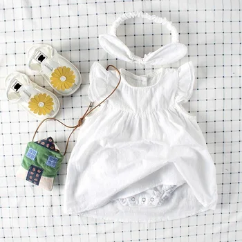 

Summer Newborn Baby Romper Cotton Short Sleeve Bodysuit Climbing Suit Dress Baby Bodysuits Kids Baby Girl Clothes With Headband