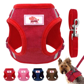 

Soft Small Dog Harness Puppy Cat Mesh Harness and Leash Set Adjustable For Small Medium Dogs Chihuahua Yorkshire Teddy Pink XS-L