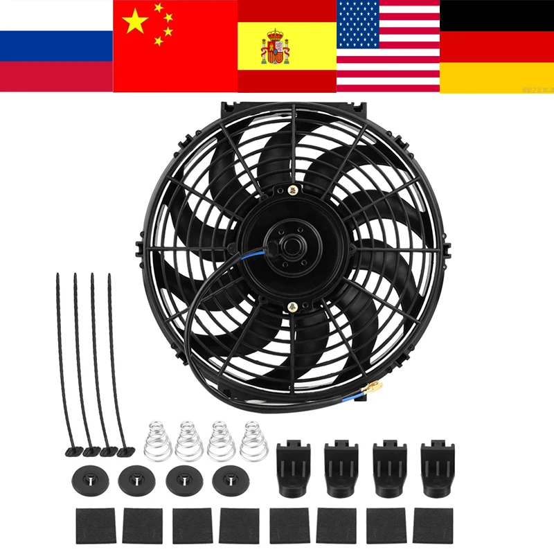 

Oversea Car Slim Push Pull Electric Engine Cooling Fan 12V Motor Engine Radiator Oil Cooler with Mounting Kit 12in 80W Universal