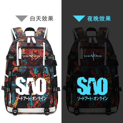 

New Sword Art Online schoolbag laptop bag Men Travel bags USB Kirito Yuuki Asuna Oxford Backpack