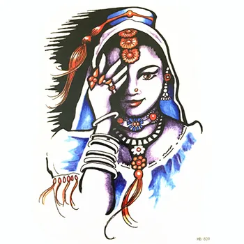 

New arrive Fashion watertransfer sticker indian girl Waterproof Temporary Tattoo makeup body art arm girls tattoos fake tattoo