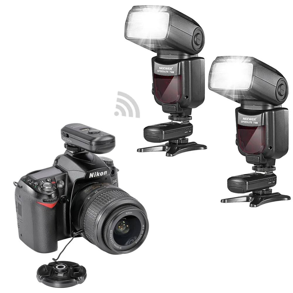 Neewer 750II i-ttl Вспышка Комплект Speedlite для цифровых зеркальных фотокамер Nikon Камера, включает в себя: 2 Neewer 750II флэш-памяти+ 2,4G Беспроводной триггер+ N1/N3 кабели