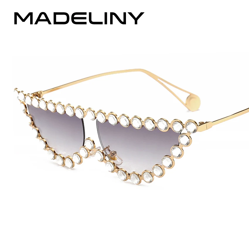 MADELINY 2018 Fashion Women Diamante Metal Frame Cat Eye Sunglasses New