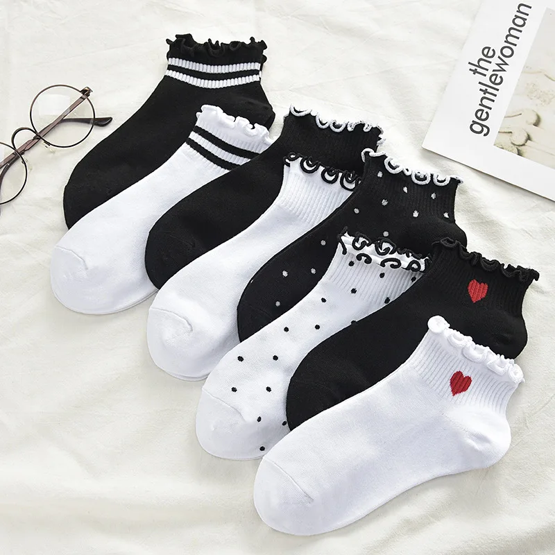 

Lace Socks For Women Cute Cotton Solid Elastic Force Calcetines Crimping Breathable Short Lovely Socks For Women