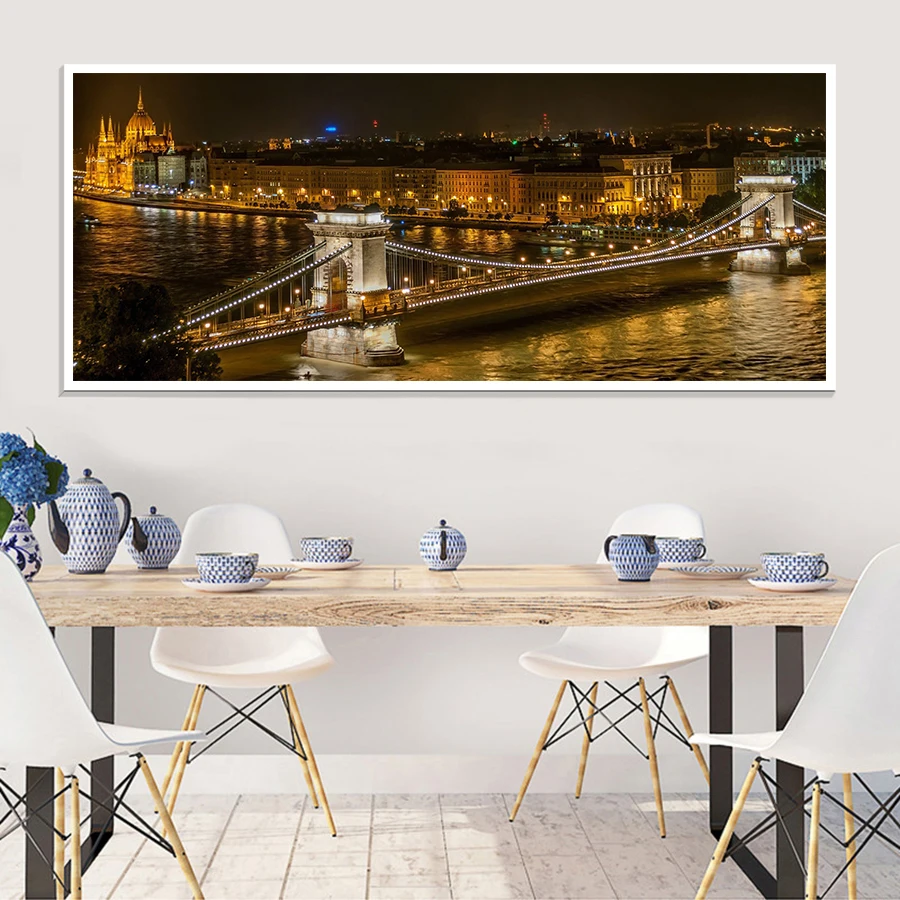 4 - City Night Landscape Wall Art Canvas Painting Tower Bridge London Wall Pictures Prints and Posters for Living Room Decoration