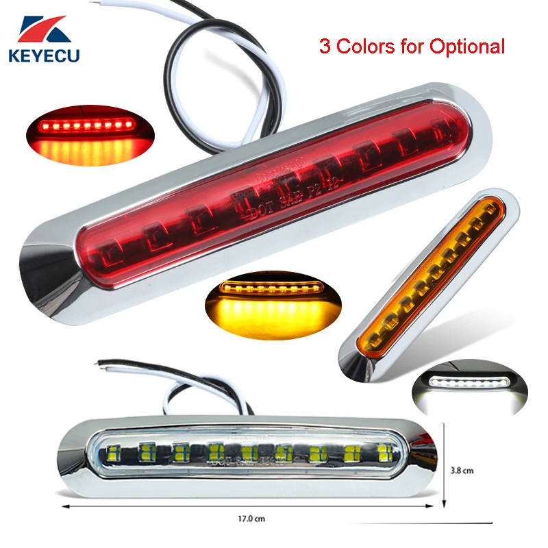 

KEYECU 4Pcs 10-30V Sealed Light Clearance Universal Side Marker Light Trailer Truck with 9 LEDs + Chrome Rings