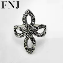 FNJ 925 Серебряное кольцо в виде цветка марказит Новая мода оригинальные кольца из стерлингового серебра S925 пробы для женщин ювелирные изделия регулируемый размер