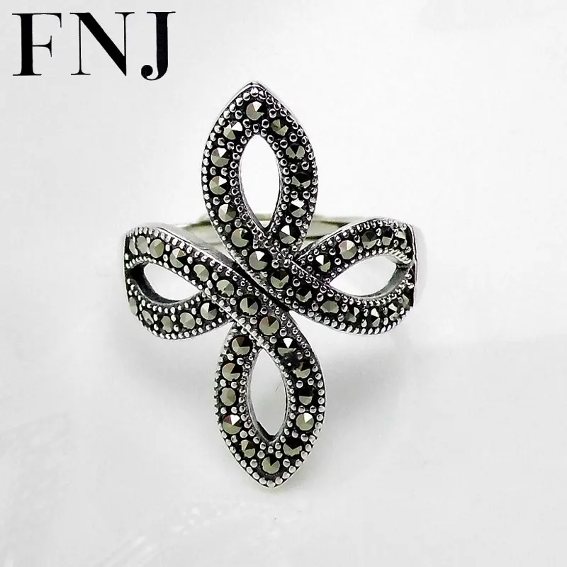 Женское кольцо с цветком FNJ из серебра 925 пробы марказитом регулируемые размеры|Кольца| |