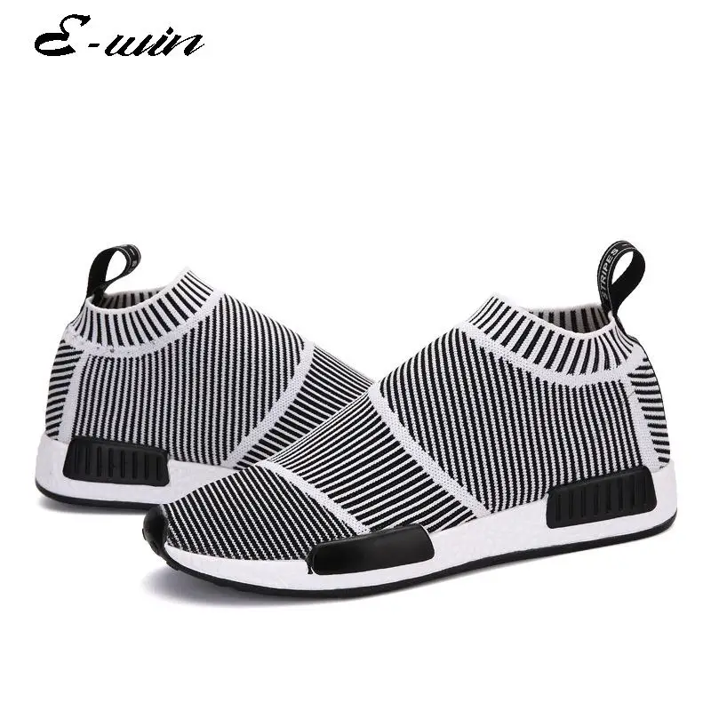 2016 Men Slip On Shoes Breathable Fashion Sneakers Stripes Casual Shoes Jogging Walking Mens Trainers mocassin homme Size 39-44