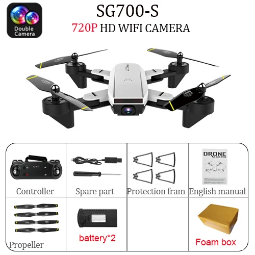SG700 Quadcopter Drone WiFi 2MP Optical Flow Dual Wide Angle Camera 2 Battery