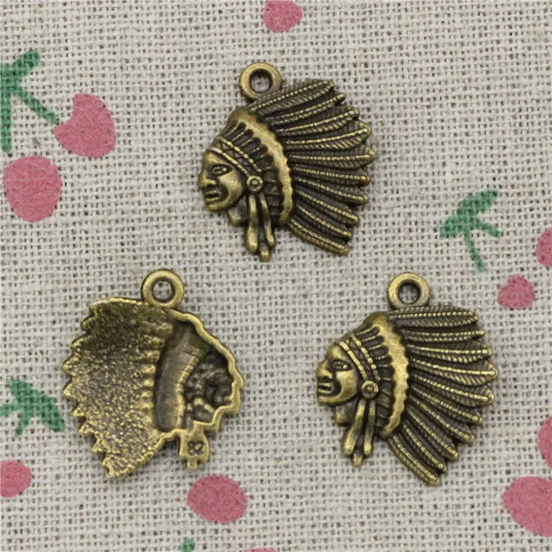 19pcs Charms indian chief head 21*18mm Antique Bronze Vintage Pendants
