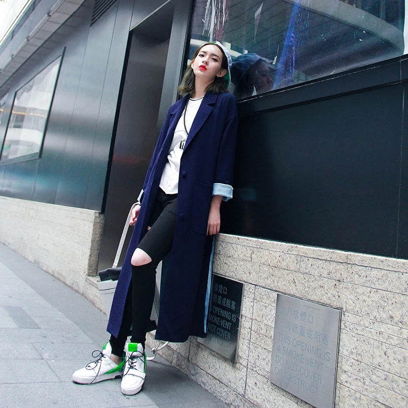 Section pu Occasionnel Vêtements Haute De Street Longue Femmes Femelle Lâche Style 2016 D'origine Bleu twotwinstyle fente Manteau Ciel Printemps Nouveau aqwUInY