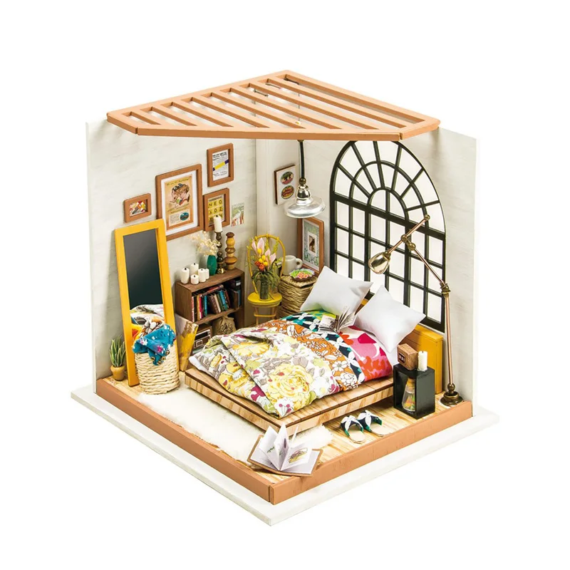

DIY Dolls House Alice's Dreamy Bedroom Kids Adult Miniature Wooden Dollhouse Model Building Education Kits Gift Toys