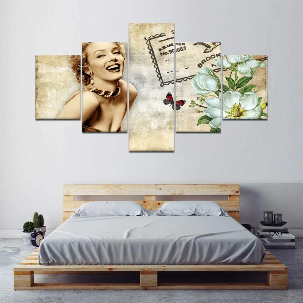 

Canvas Painting Poster Monroe Home Decoration Combinative 5 Panel Modern Sexy Marilyn Picture On Wall Printed Painting