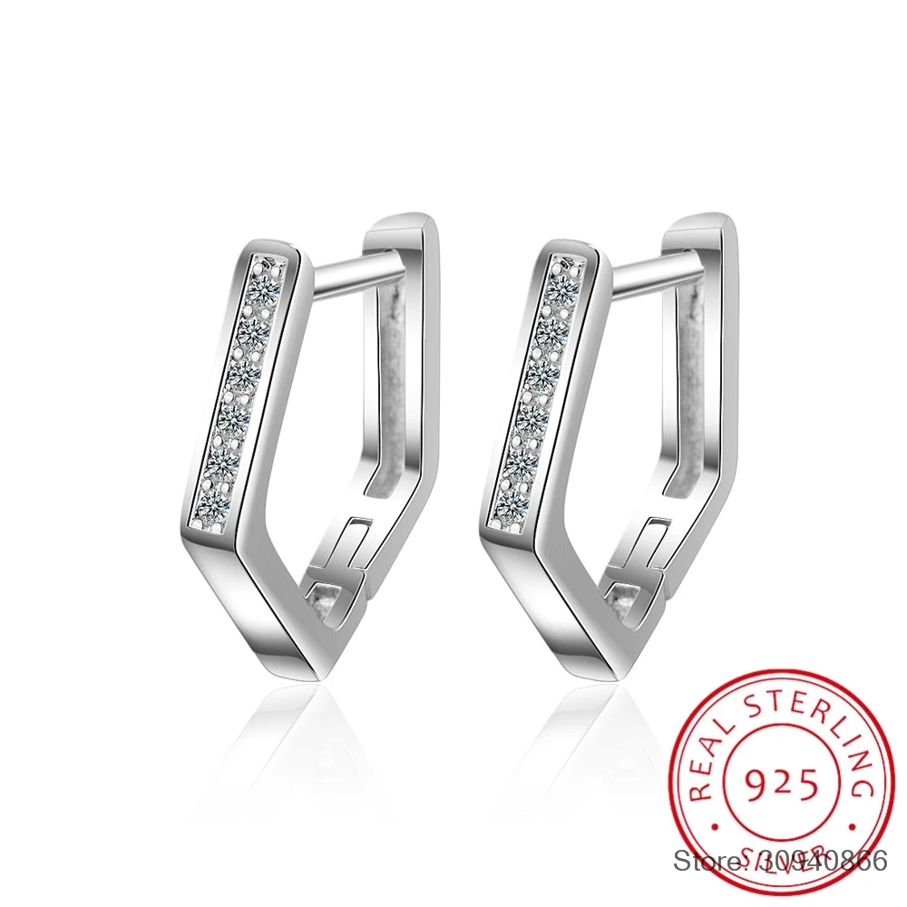 

Genuine 925 Silver Summer Simple Minimalist Geometric Angle Clip Earrings Ear Cuff Clip-On Earring Women Jewellery Gift