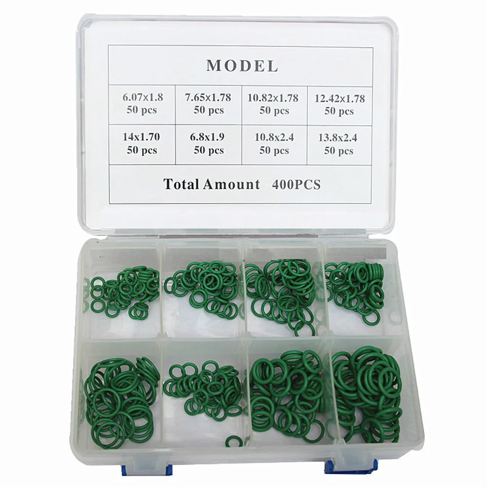 

8 Sizes 400pcs HNBR R134a Car A/C Gaskets O-Rings Assortment Set Kit Green