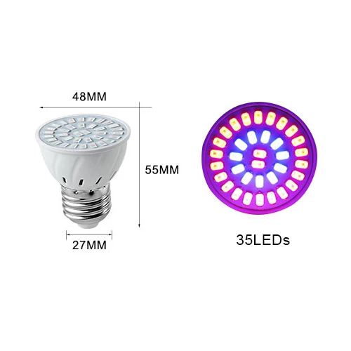 E27 Светодиодный светильник для выращивания, SMD5730, полный спектр, светодиодный фито-лампы для растений, овощей, Гидропоника - Испускаемый цвет: 35leds