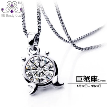 

Authentic 925 Sterling Silver New Trendy Design Round White Crystal Cancer Constellation Pendant Necklaces For Female Girls