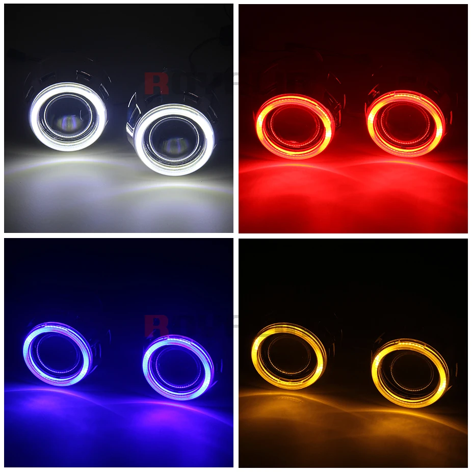  ROYALIN Car Motorcycle DRL LED Headlights Lens H1 Bi Xenon Lights Projector H4 H7 COB Angel Eyes He - 32964901575