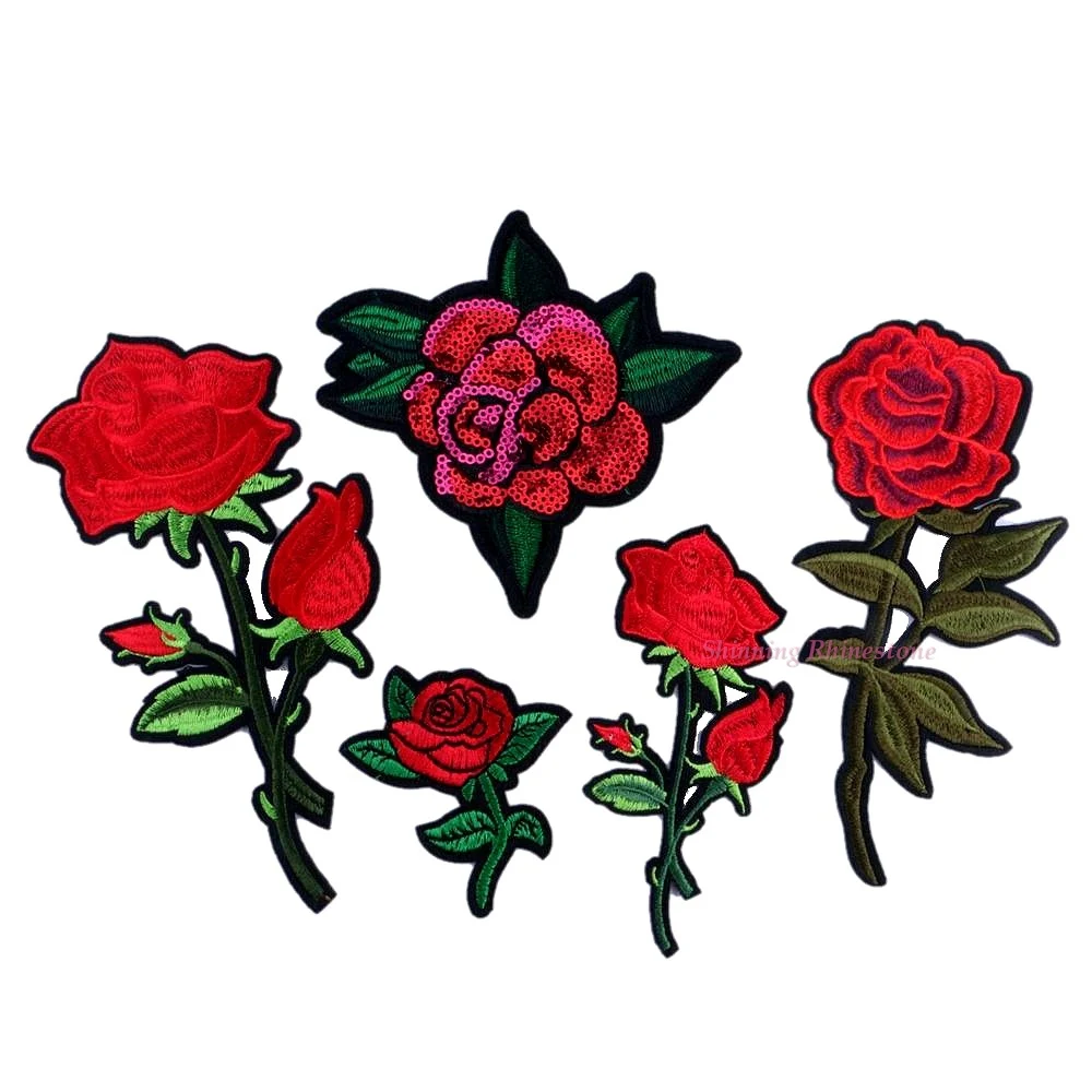 

1pc Iron-on Sew-on Patches Red Rose Flower Embroidery Motif Applique Women DIY Clothes Sticker Wedding Patch Ornament Dress