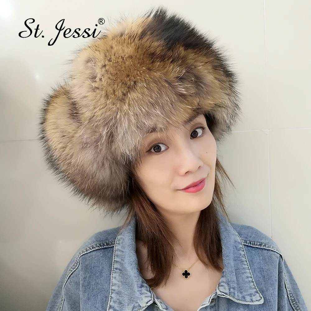 

ST.Jessi 2019 Ushanka Hat Unisex Natural Real Fox Fur Soft Genuine Russian Bomber Hats With EarMuffs Windproof Earflap Gorra Cap