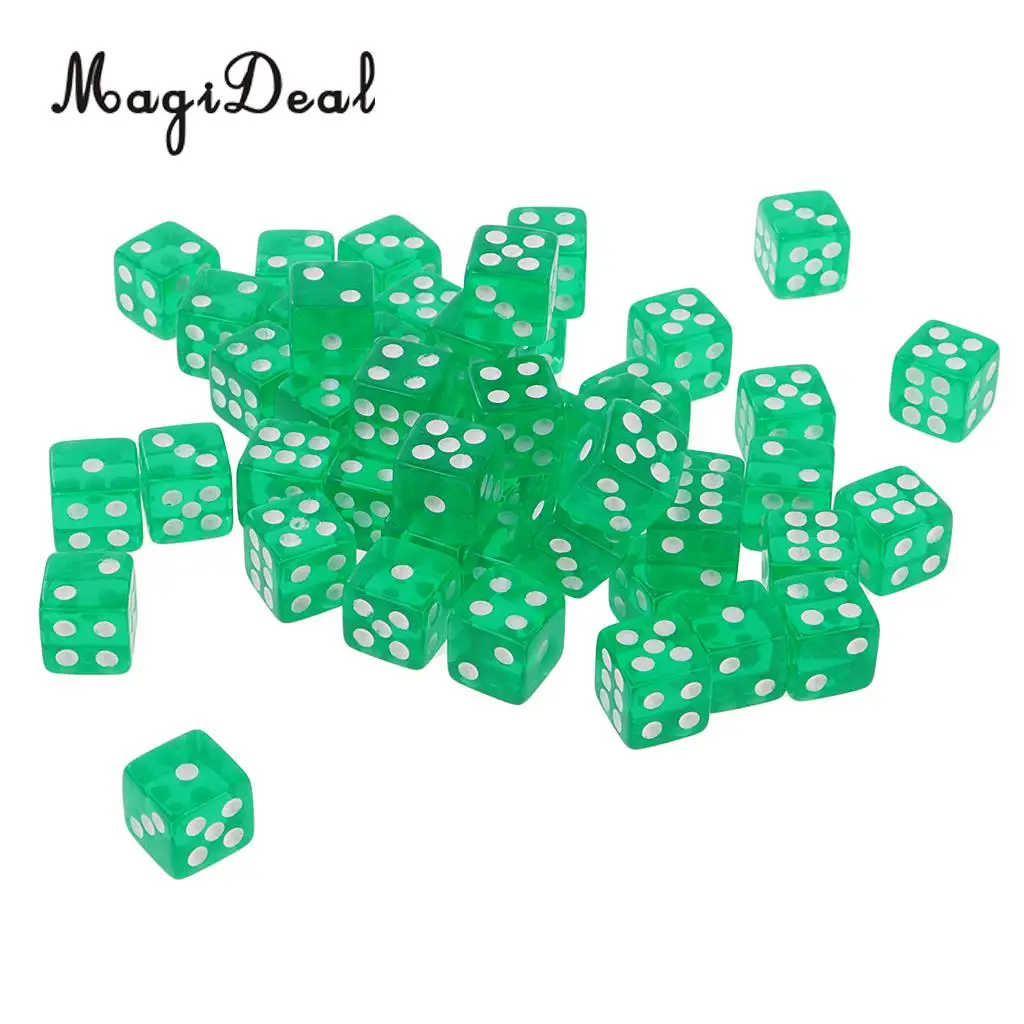 MagiDeal 50PCS Translucent Dice D6 6-Sided Dice 12MM for Board Games Party Green