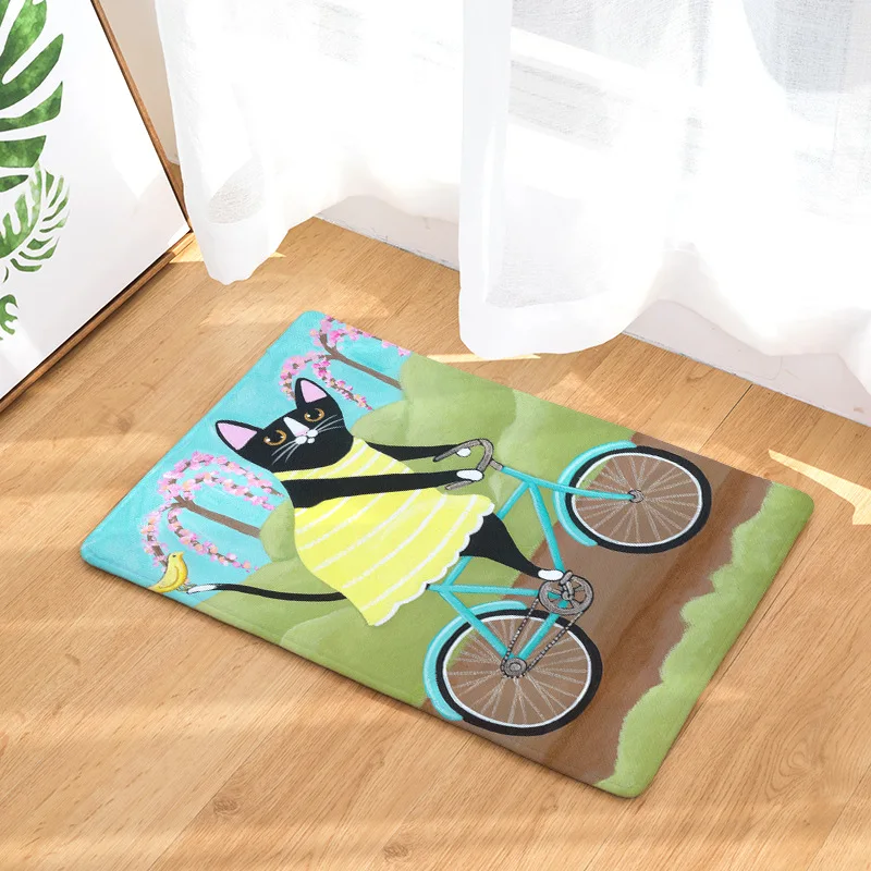 Flannel Waterproof Welcome Floor Mat Cute Cartoon Cat Bicycle Carpet Bedroom Rugs Decorative Stair Mats Home Decor Crafts Flannel Waterproof Welcome Floor Mat Cute Cartoon Cat Bicycle Carpet Bedroom Rugs Decorative Stair Mats Home Decor Crafts