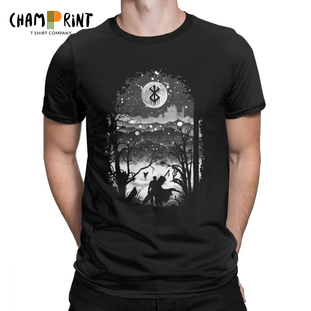 Moon And Berserk Men's T Shirt Round Collar Short Sleeved Clothing Cotton T-Shirt Retro Tees Gift Clothes Plus Size Summer Tops