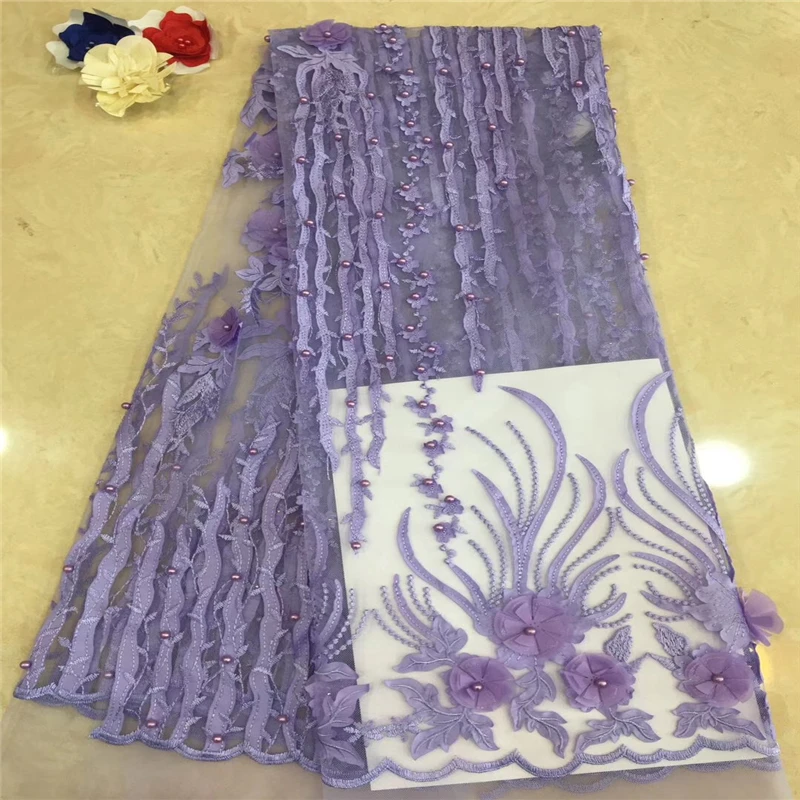 

VILLIEA African Lace Fabric 2019 High Quality 3D Lace Lilac Color French Tulle Lace Fabrics With Beaded For African Parties