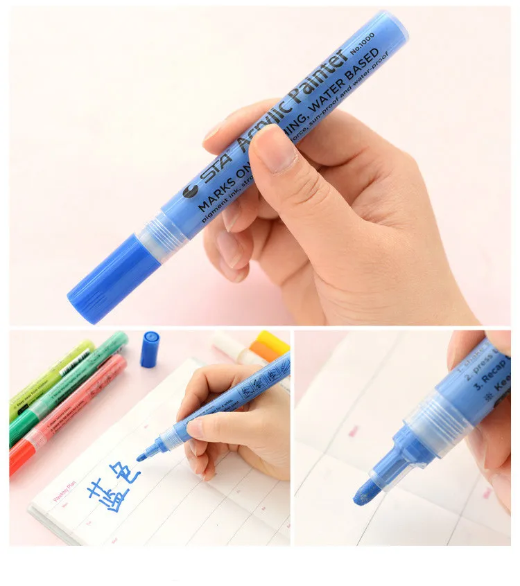 STA 12/24 цветов акриловые краски маркеры Многофункциональный текстовыделитель водонепроницаемый краска Реклама Маркер ручка для школьных принадлежностей