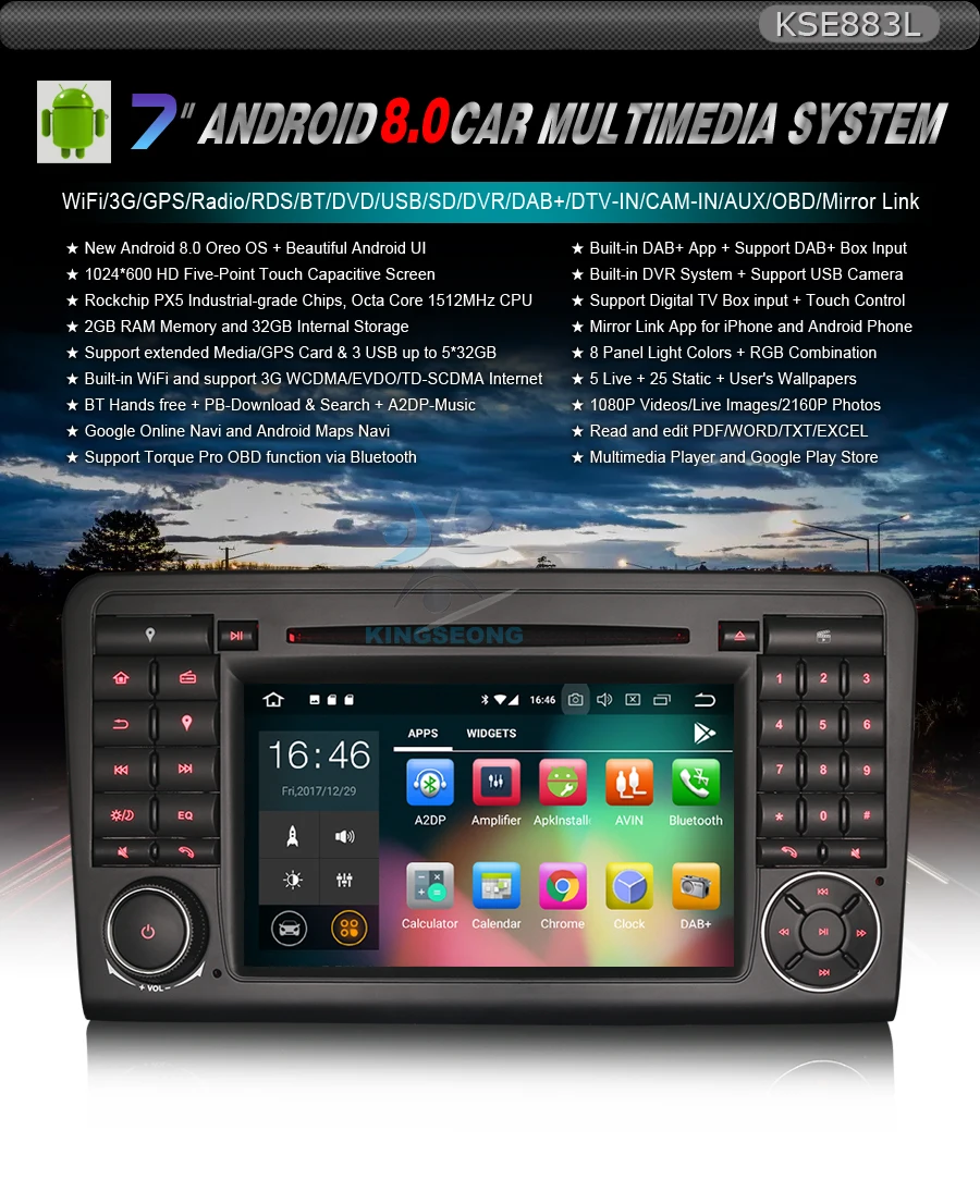 Flash Deal 7"Android 8.0 Head Unit GPS Navi Wifi MP3 Player DAB+ Radio DTV-IN Car DVD player for Mercedes Benz ML-Class W164 ML330 ML350 0