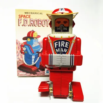 

[TOP] Adult Collection Retro Wind up toy Metal Tin fire man Space F.D.ROBOT Mechanical Clockwork toy figures model kids gift