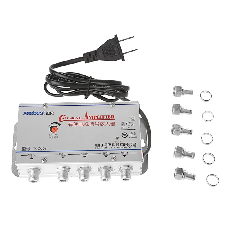 

New 4 Way CATV VCR TV Antenna Signal Amplifier 220V 45-860MHz Booster Splitter
