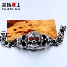 Стальной солдат браслет с черепами в стиле панк из нержавеющей стали качество красный глаз хорошая деталь горячая Распродажа ювелирных изделий