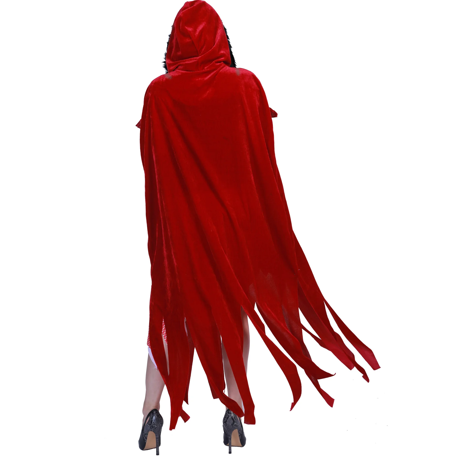 Костюм для взрослых женщин на Хеллоуин костюм Красная шапочка халат с капюшоном леди платье с вышивкой вечерние плащ для девочек
