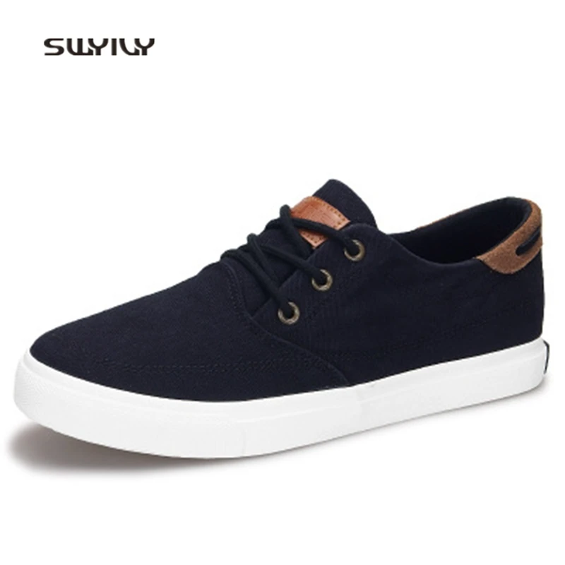 SWYIVY Men Skateboarding Shoes Flat Heel Canvas Breathable Sneakers 2018 Lace-up Solid Color Wear-resistant Male Athele Shoes