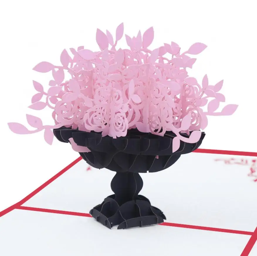 10pcs Handmade Kirigami Origami Rose Flower Vase 3D Pop UP Greeting Cards Invitation card For Weddi - 32977909745