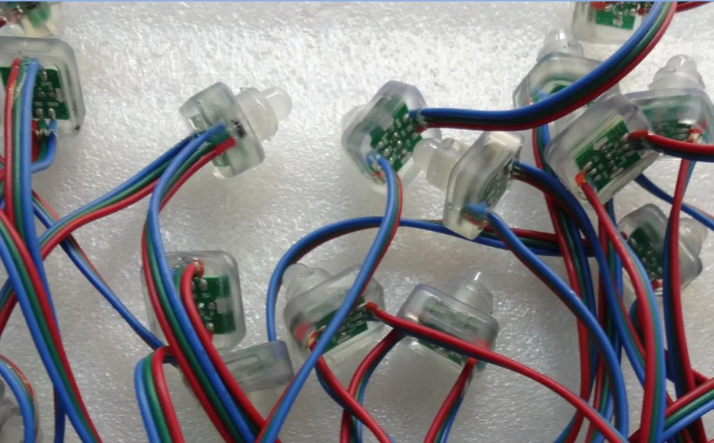 

50pcs DC5V WS2811 LED pixel node,IP68 rated,color wire,square type