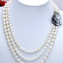 Распродажа 7-9 мм рис белый пресноводный жемчуг ожерелье с оболочкой яркий цветок застежка-5203 /розничная