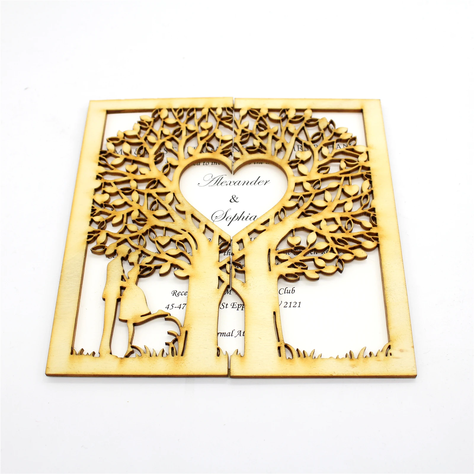  Rustic Wedding Invitation Wood Invitation Paper Invitation Cut Out Tree Tree of Life Engraved Heart - 33045367169