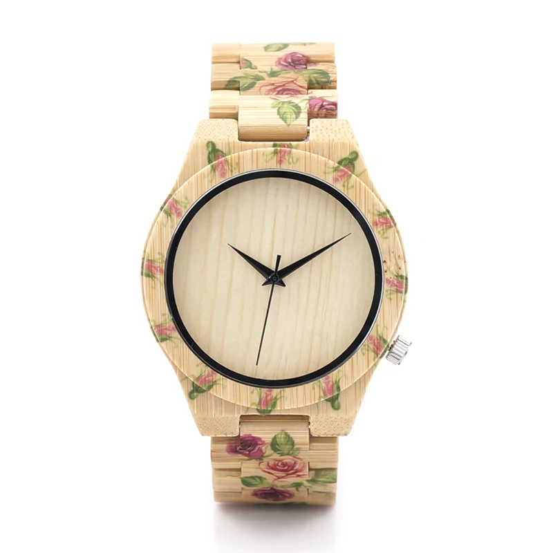 BOBO BIRD Flower Designer Men Wood Watches with Flower Printed on Wood Bands for Men Quartz
