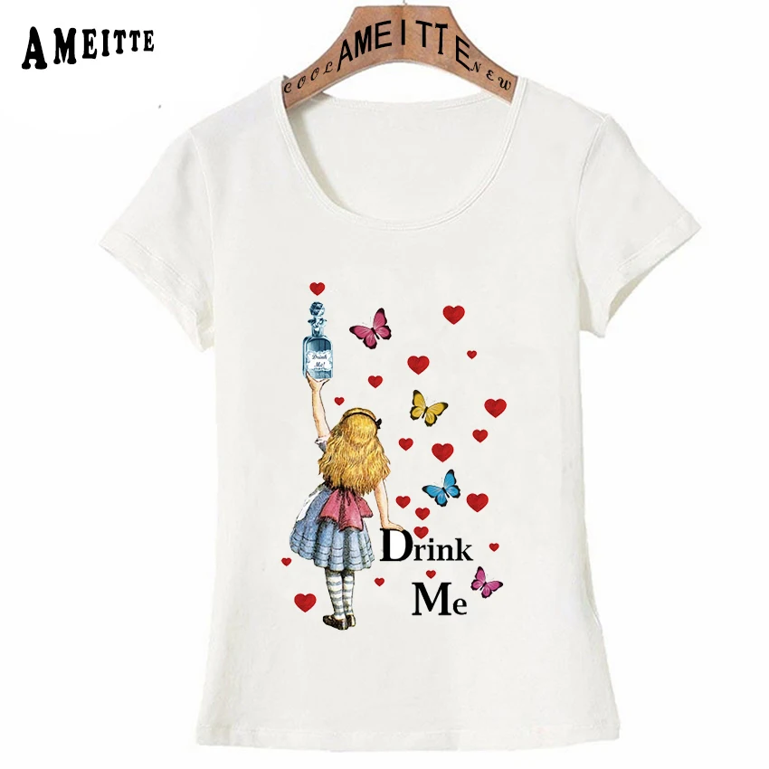 Футболка с акварельным принтом Alice In Wonderland-Drink Me повседневные топы для женщин