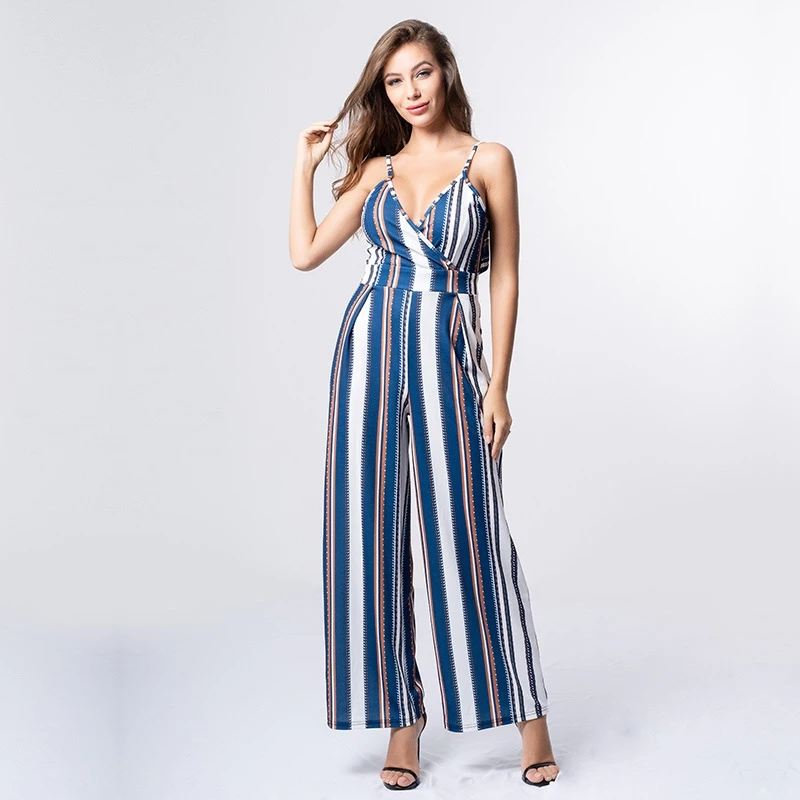 Wide Leg Jumpsuits Women 2019 New Sleeveless V Neck Striped Jumpsuit Overalls Lace Up Cut Out Jumpsuits Rompers Wide Leg Jumpsuits Women 2019 New Sleeveless V Neck Striped Jumpsuit Overalls Lace Up Cut Out Jumpsuits Rompers