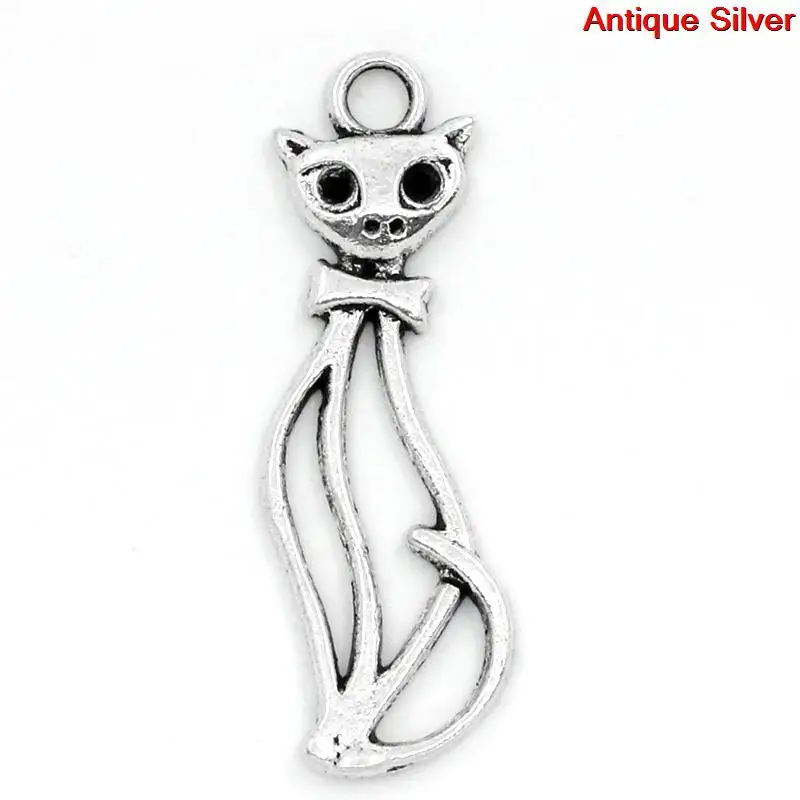 

Zinc metal alloy Charm Pendants Cat Antique Silver(Can Hold ss6 Rhinestone)Inlaid faceteds 3.4cm x 11mm ,8 PCs new