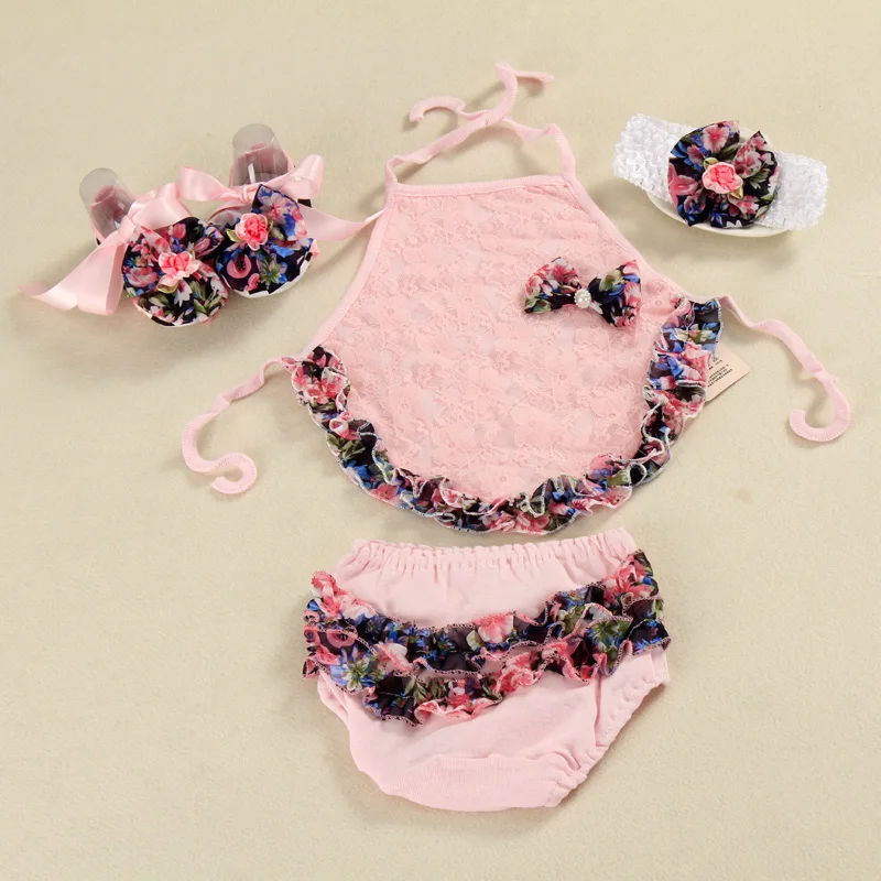 

Summer Newborn Baby Girl lace Set 2016;Ropa De Bebe;Bodysuit Baby Clothes Girl 4 pcs set;Coveralls Infant Toddler Girl short