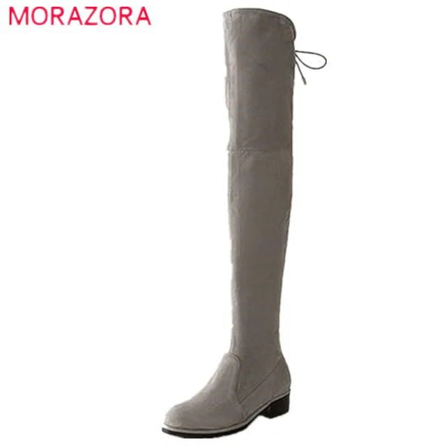 Morazora Office Lady Kid Suede Over The Knee Boots Square Heel Morazora Office Lady Kid Suede Over The Knee Boots Square Heel Fashion Elegant Autumn Lace